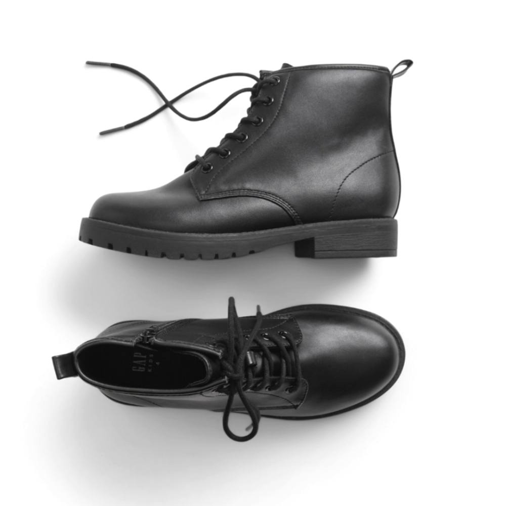 GAP Kids Unisex Black Lace Up Combat Style Boots, Size 11 ~ NWT